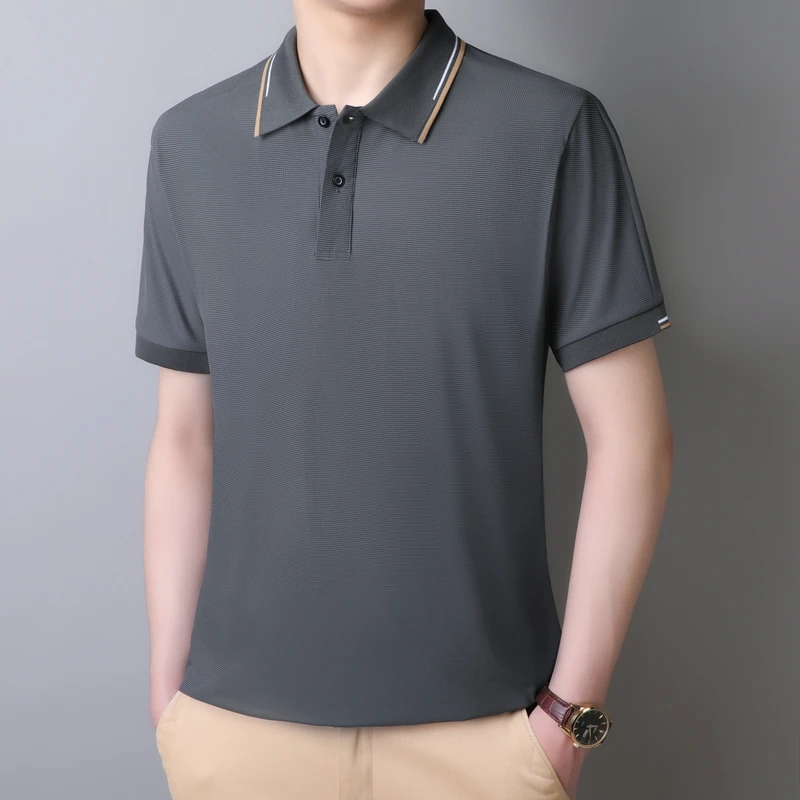 

Business Casual Summer New Men's Lapel Solid Color Button Fashion Comfortable Loose Short Sleeves Slim Fit Polo Shirts Tops