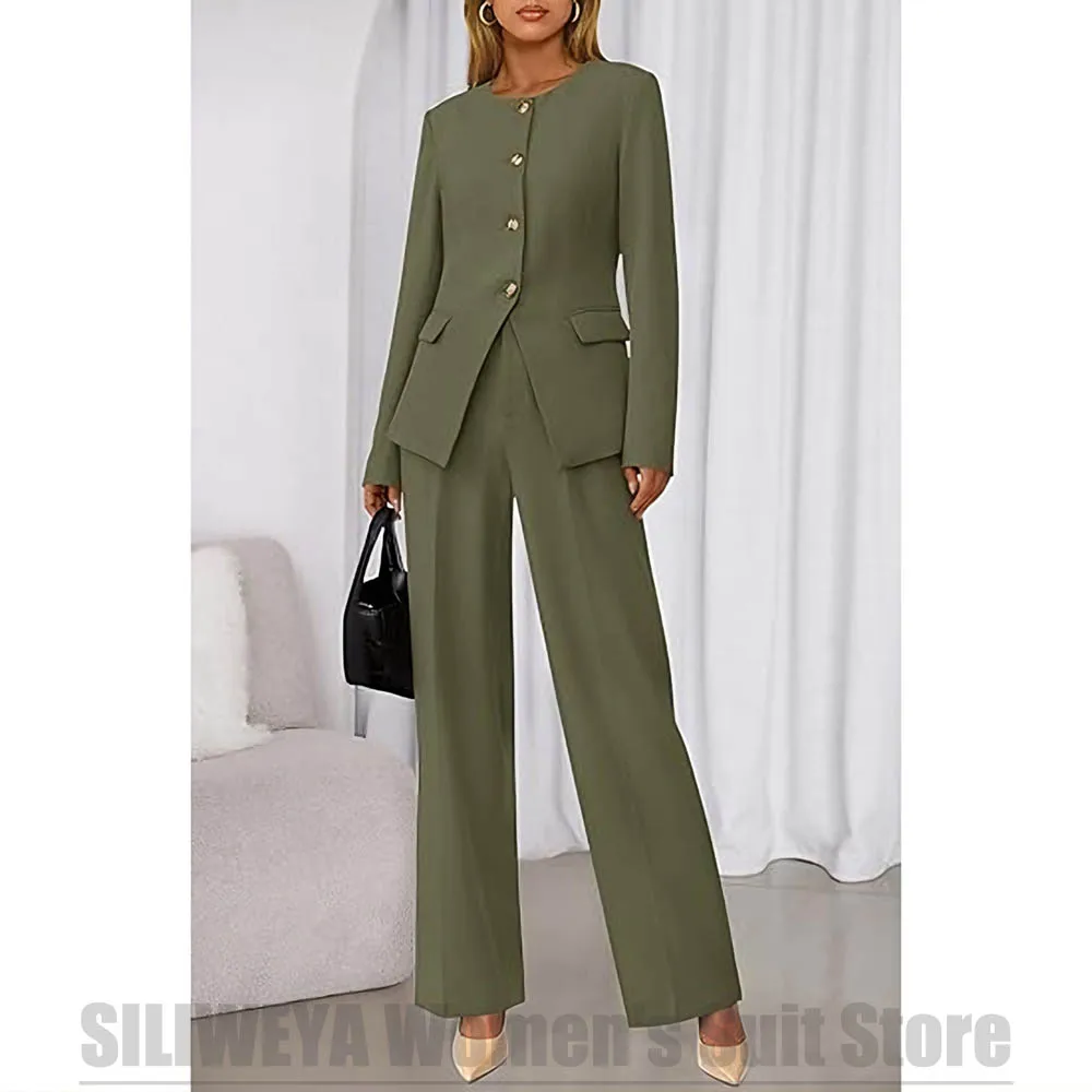 

Chic Women's 2 Piece Suit Long Sleeves Round Neck Design Outfit Casual Daily Formal Office Work Party Fashion Pants Sets
