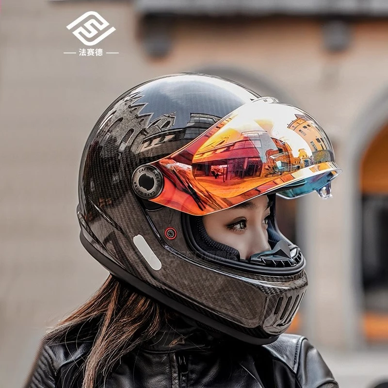 

FASEED Motorcycle Helmet Vintage Cruise Full Helmet Carbon Fiber Coffee Rider V8 Large Head Cascos Para Moto Motorcycle