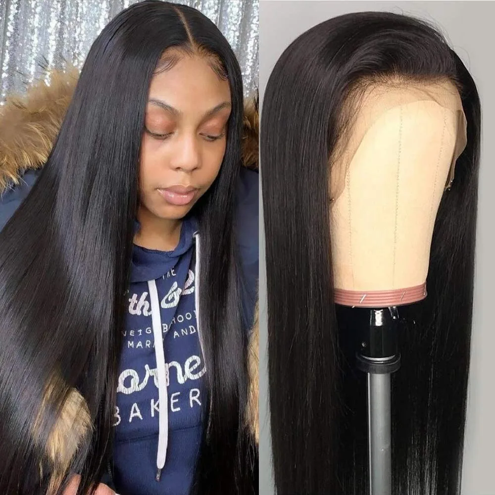 

36 40 Inch 13x4 HD Transparent Bone Straight Lace Front Wig Brazilian 250 Density 13x6 Lace Frontal Human Hair Wigs For Women