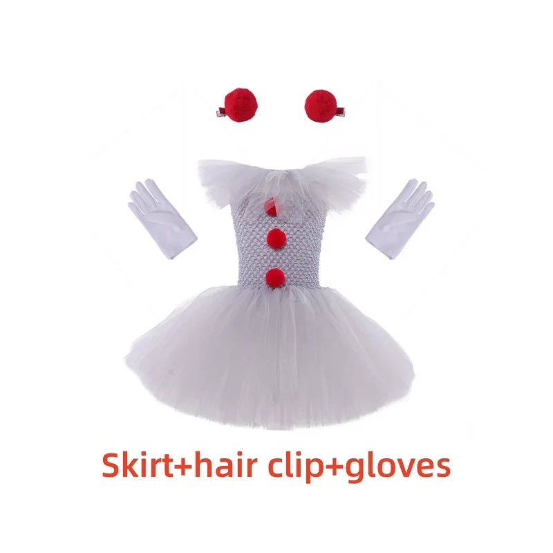 Halloween Girls Penny wise Tutu Dress Kids Cosplay Scary Gray Clown Costume Girl Carnival Party  Dress Up Clothing