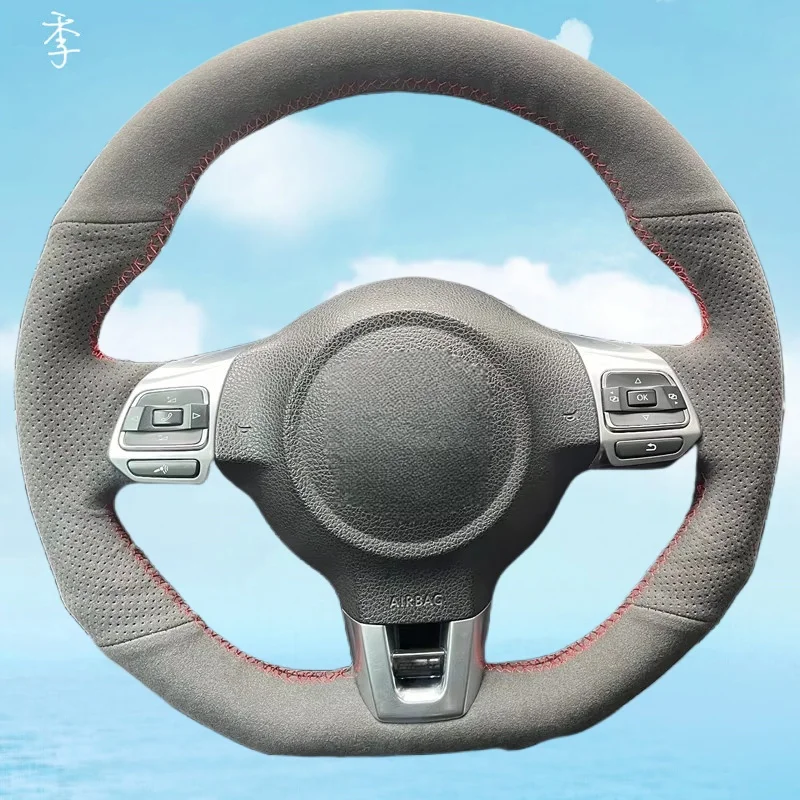 

Custom Car Steering Wheel Cover Suede Leather For Volkswagen Golf 6 GTI MK6 Polo GTI Steering Wheel Braid Car Accessory