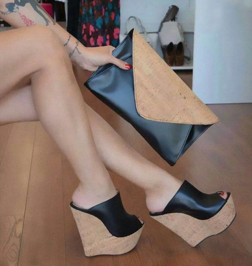 New fashion wear-resisting increase simple wind wedge heel color matching high heel slippers large size wedge heel sandals