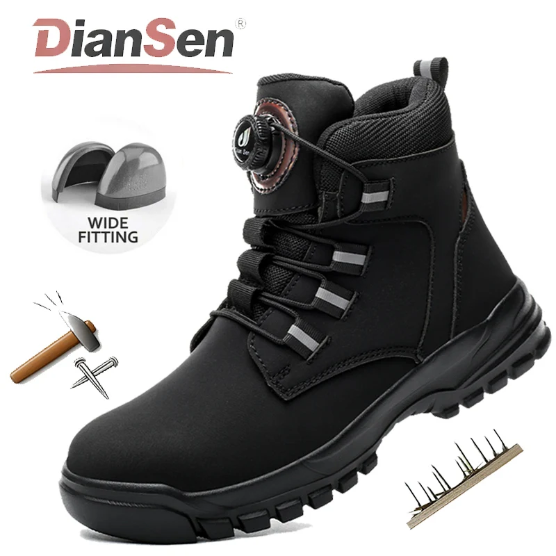 

Мужская рабочая защитная обувь, противоударная обувь с высоким берцем со стальным носком, повседневная обувь с защитой от проколов, ботинки с поворотными пуговицами, неразрушимая обувь