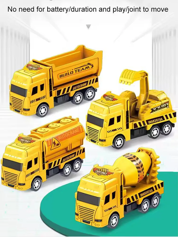 

4pcs Pull Back Cars Toys, Friction Powered Construction Vehicle Set, Truck & Crane Toy Cars for Kids Boys Girls Birthday Gift