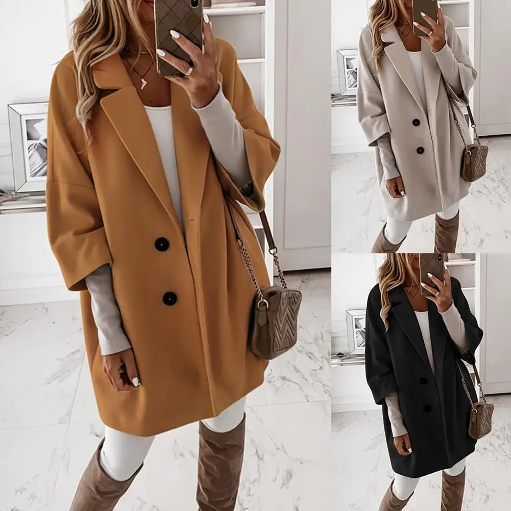 High-quality Long Coat  Stylish Girl Jacket  3/4 Sleeve Pockets Casual Women Jacket