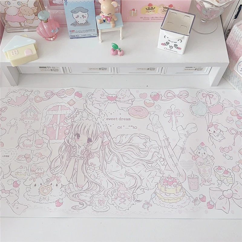 Alfombrilla de ratón grande de dibujos animados Kawaii para decoración de habitación de niña, alfombrilla de mesa impermeable para el hogar, alfombrilla para ratón, papelería de oficina, mantel individual rosa