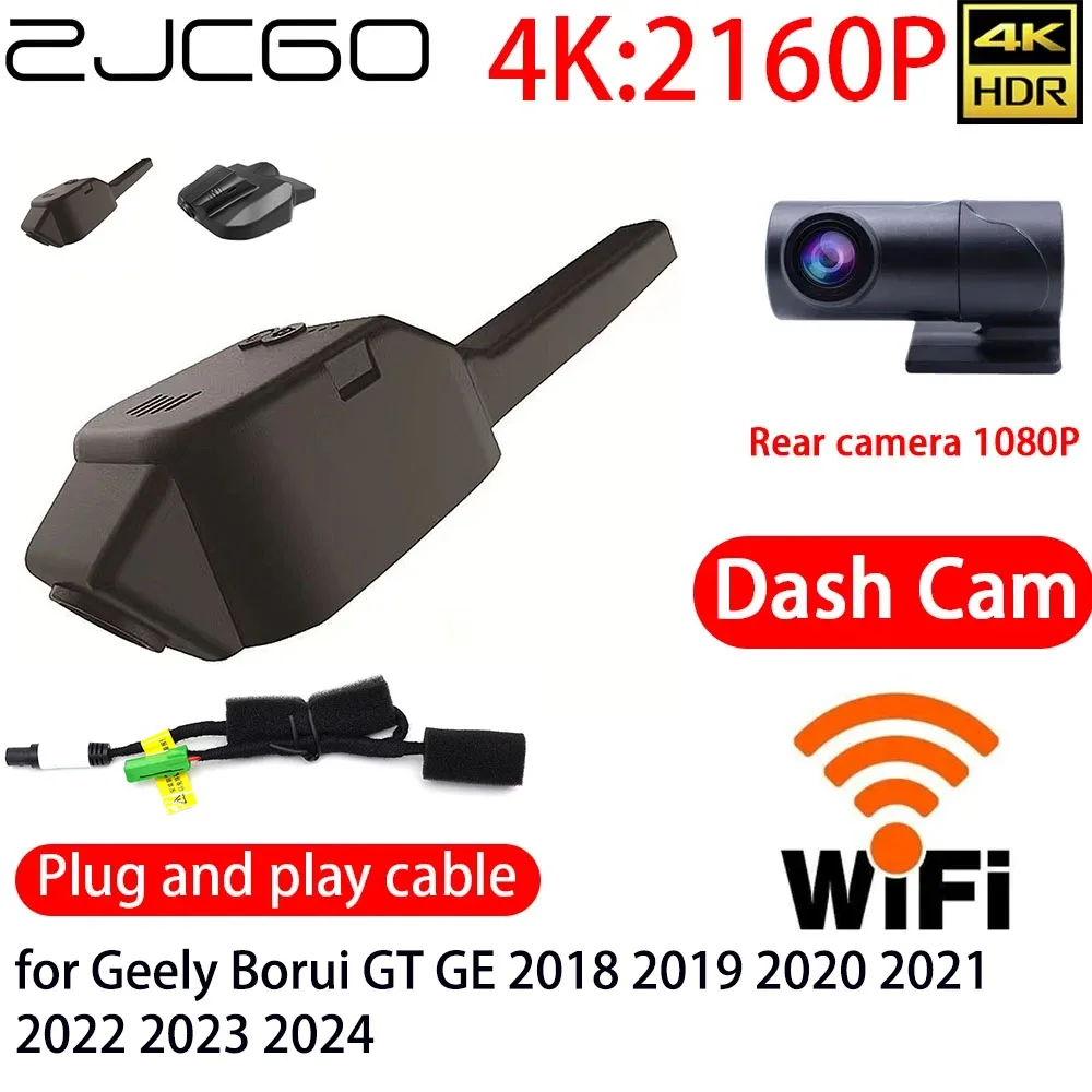 

ZJCGO 4K DVR Dash Cam Wifi Front Rear Camera 24h Monitor for Geely Borui GT GE 2018 2019 2020 2021 2022 2023 2024