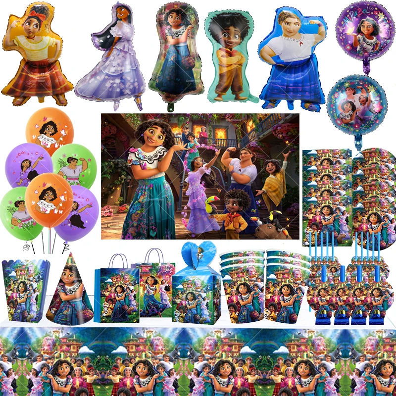 Disney Encanto Party Birthday Decor Charm Mirabel Princess Balloon Banner Cake Topper Disposable Tablecloth Plate Cup Background