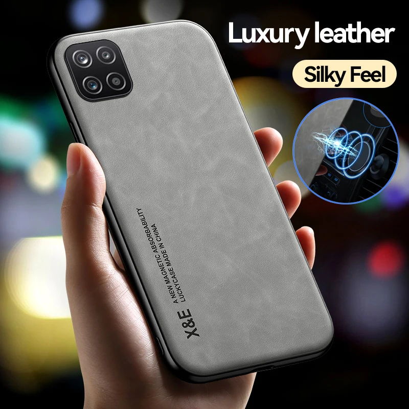 Dla Samsung Galaxy A22 5G Etui odporne na wstrząsy TPU Frame Protect Funda Dla Samsung A22 Galaxy A22 Samochodowy uchwyt magnetyczny Skórzany