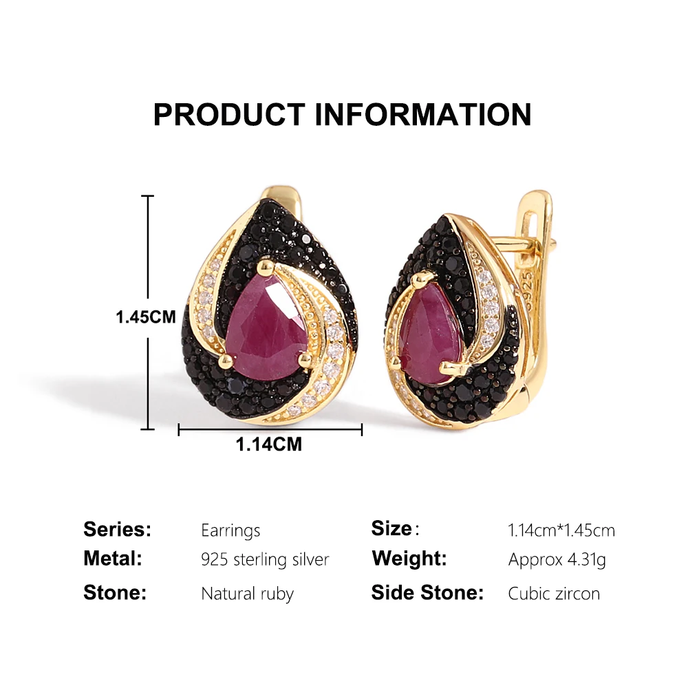 925 فضة المرأة أقراط مشبك الكمثرى الطبيعية 5*7 مللي متر روبي الأحجار الكريمة الحقيقية خمر تصميم غرامة مجوهرات لهدايا عيد الميلاد