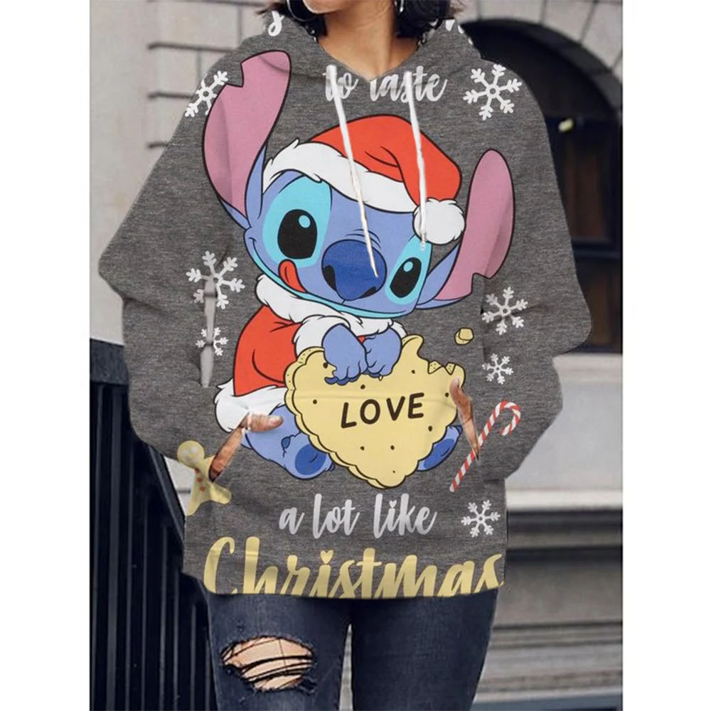 Women\'s Sweatshirt Sweatshirt Jacket Clothes Hoodie Women\'s Pocket Long Sleeve Pullover Disney Christmas Stitch Top