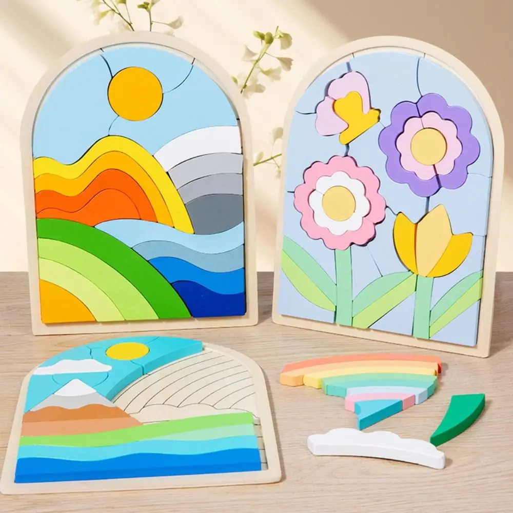 

Game Cartoon Rainbow 3D Wooden Puzzles Irregular Educational Wooden Rainbow Blocks Puzzle 3D Intelligence Wooden Puzzle Toy Kids