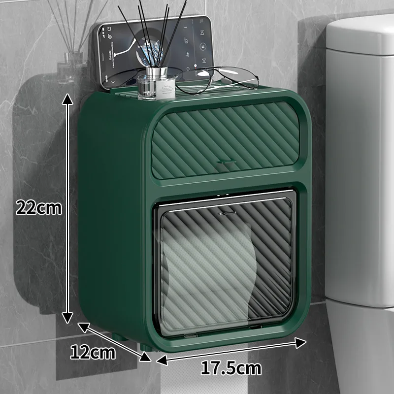 Waterproof Wall-Mounted Toilet Paper Storage Rack, Toilet Tissue Box, Suction Box, perforated