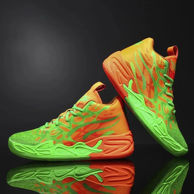 

Breathable High For Teenagers Youth Mesh Improved Rubber Sole Color Block Design Casual Basketball Sports Shoes