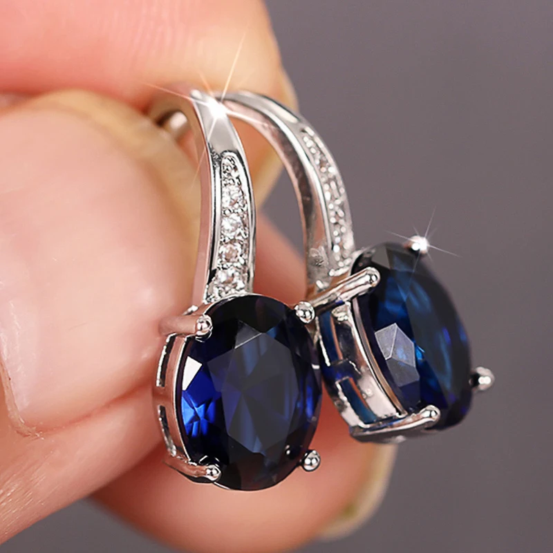 

Huitan Simple Design Bridal Wedding Engagement Drop Earrings White/Blue/Green Oval CZ Timeless Style Eternity Jewelry for Women