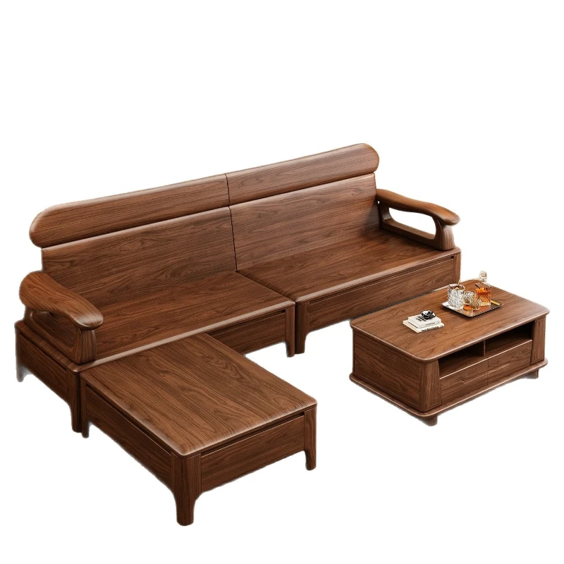 Black walnut sofa, Chinese solid wood, straight storage high-end sofa