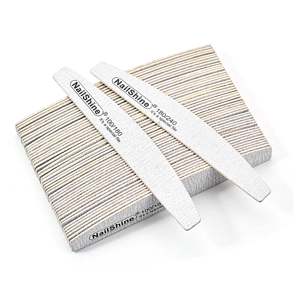 50pcs Half Moon Nail Professional Files Wooden Nail File Wooden Durable Buffer Block 100/180/240 Grit Grey Manicure Tool Kit