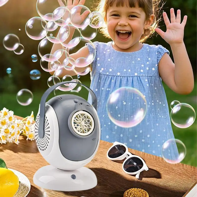 Seifenblasenmaschine für Kinder, rotierende Seifenblasenmaschine mit LED-Licht, tragbares Partyzubehör, wiederaufladbares Schaumspielzeug für Jungen und Mädchen