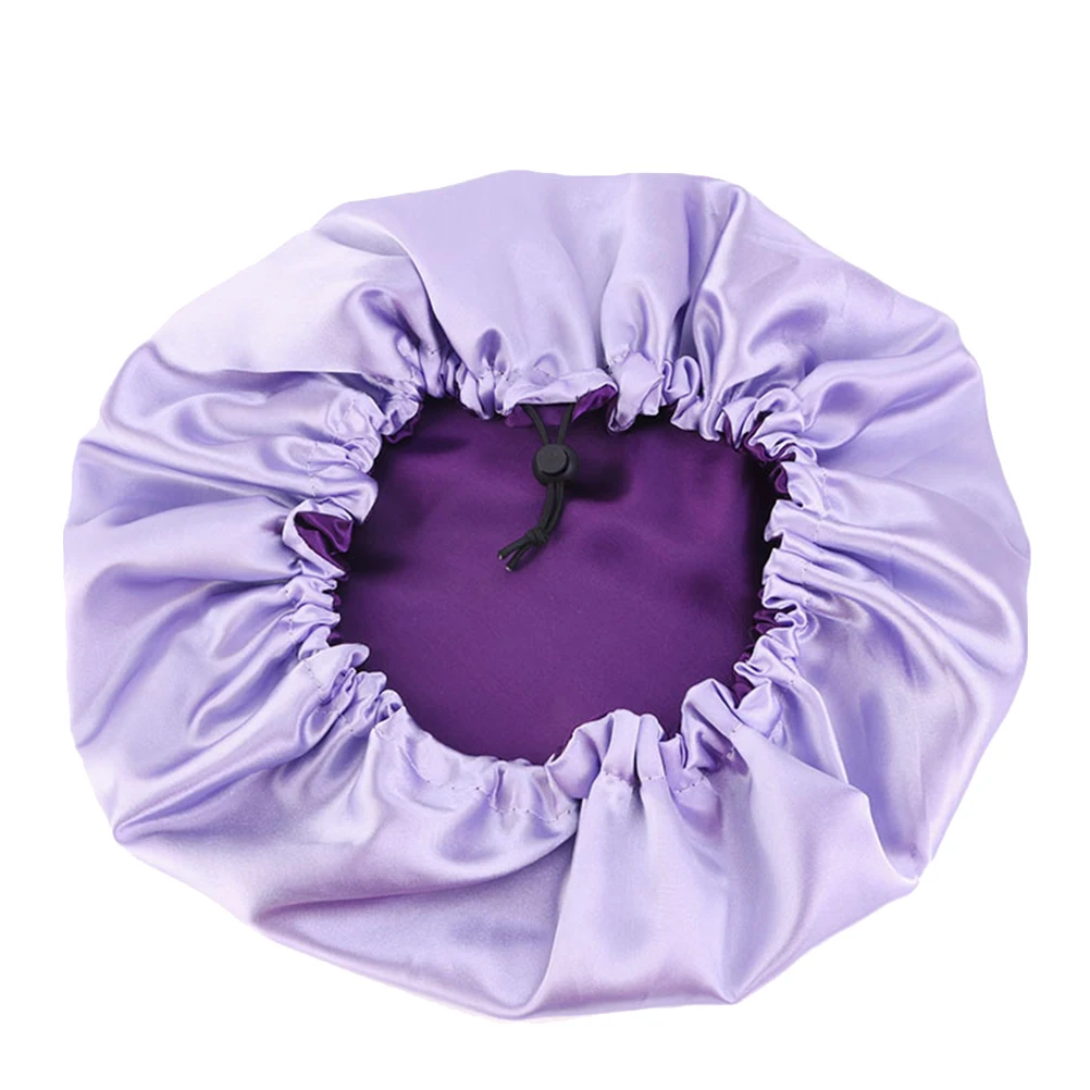 

Satin Bonnet Beauty Cap Oversized Women Night Hat Purple Perm Hair Protection Comfortable Double Layer Suitable Most People