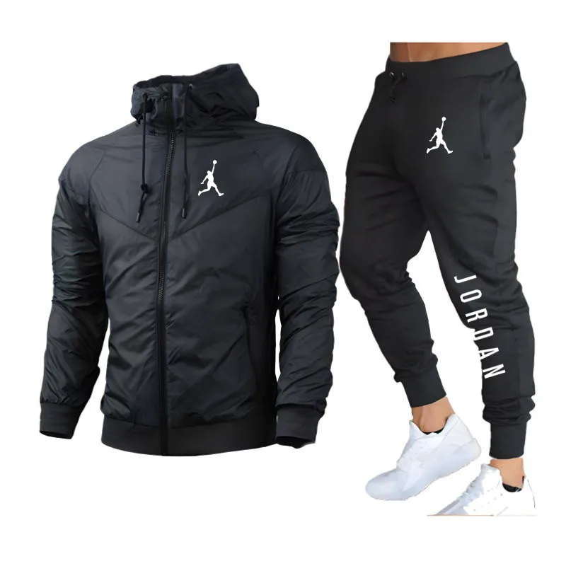 Men\'s windproof sportswear set Jacket and pants Fitness wear Sportswear set Sportswear set Casual sportswear set