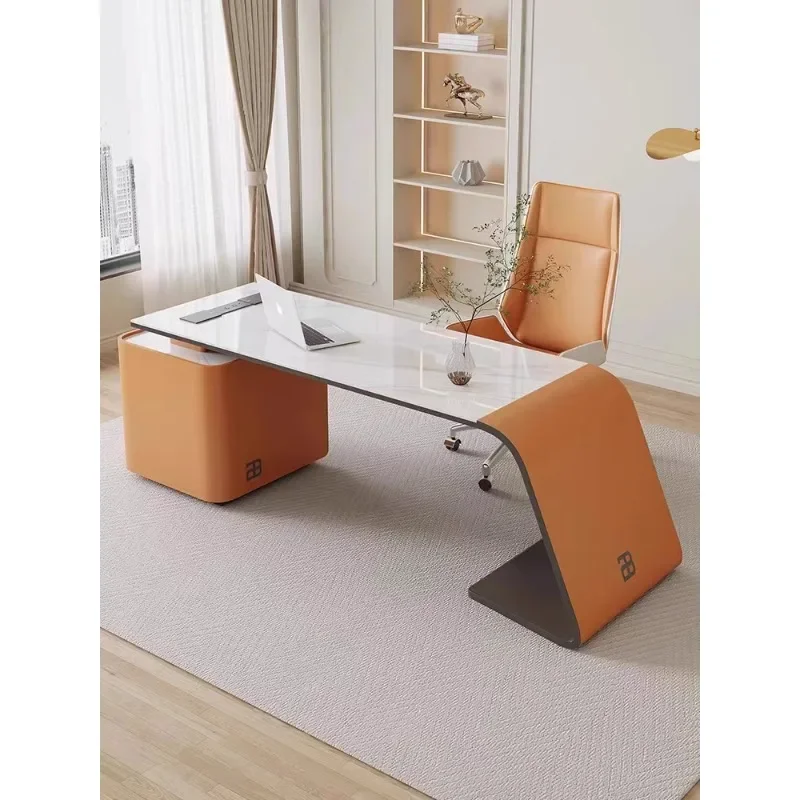 Italian minimalist rock desk study room modern minimalist home L-shaped computer desk bookshelf integrated light luxury