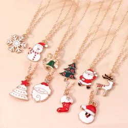Aihua 3pcs4pcs Christmas Necklaces Enamel Xmas Tree Bell Santa Snowflake Necklace Pendants for Women Gifts Trendy Jewelry Set