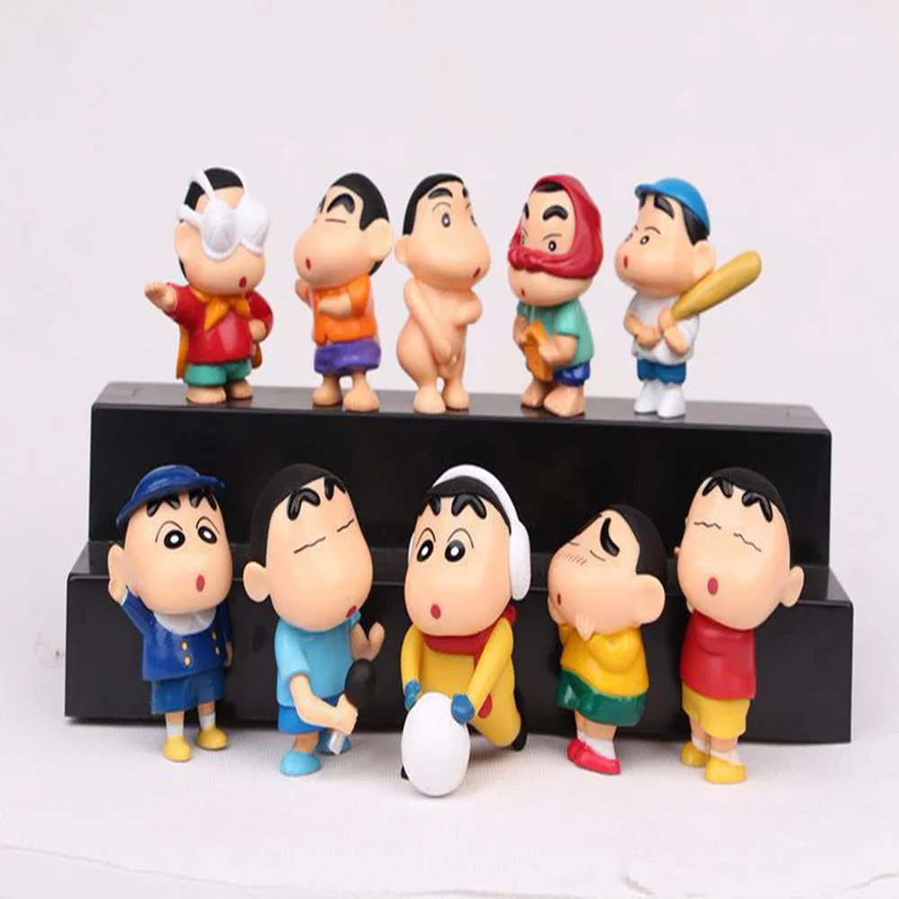 10ชิ้น/ล็อตดินสอสี Shin-Chan อะนิเมะแอ็คชั่น Kawaii รุ่น Q มินิตกแต่งของสะสมเด็กงานอดิเรกของเล่นอุปกรณ์ของขวัญ