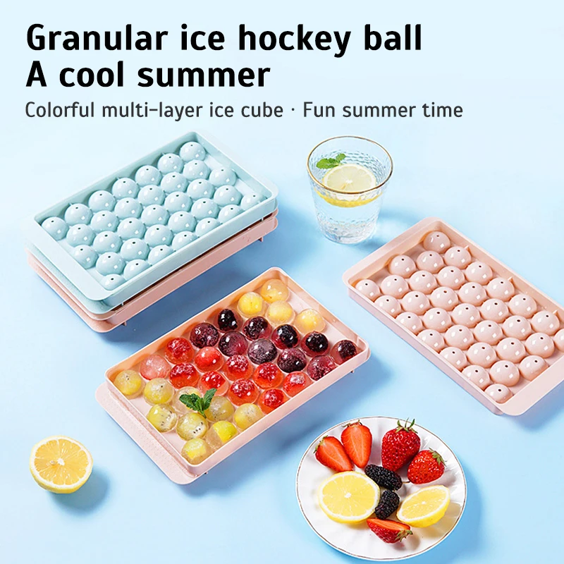 

Round Ice Cube Tray with Lid & Bin Ice Ball Maker Mold for Freezer with Container Mini Circle Ice Cube Tray Making 66PCS Sphere