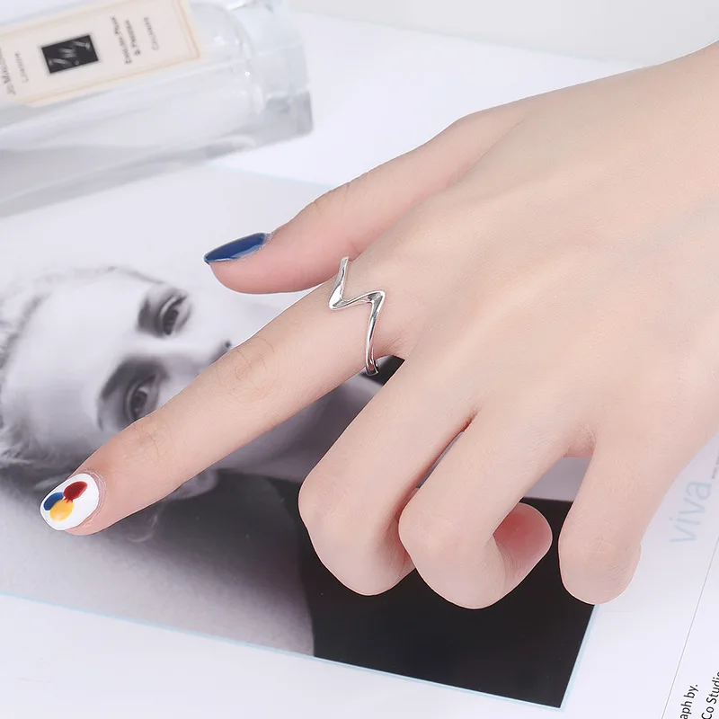 RYJU 925 Sterling Silver Fashion Simple Design Sea Wave Rings for Women Irregular Minimalist Adjustable Rings Engagement Jewelry