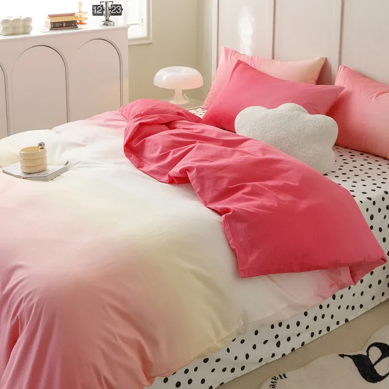 

Solid Color Gradient Printing Bedding Set Soft Duvet Cover Kit for Student Dorm Home Nordic Style Bedclothes for Sleeping Naked