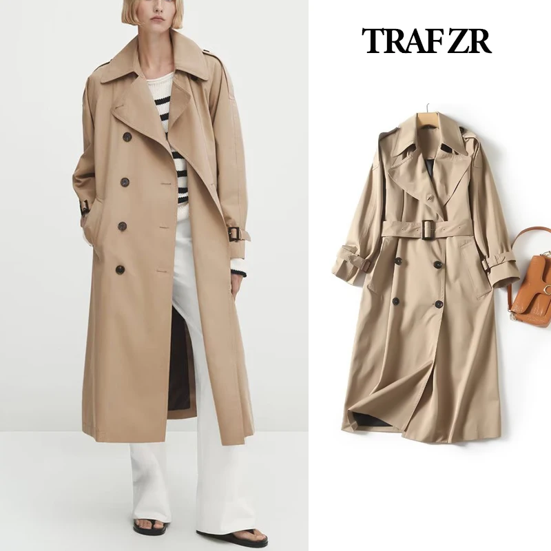 

TRAF ZR High Quality Elegant Long Trench Coat for Women Windbreaker with Belt Jackets Autumn 2023 Y2k New in Outwear Overcoat