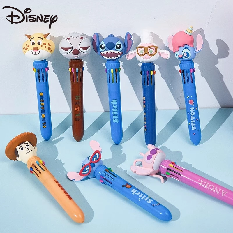 Bolígrafo Kawaii Disney Stitch, marcador de 10 colores de dibujos animados, 0,7, Graffiti para niños, bolígrafo de mano Multicolor, papelería para estudiantes