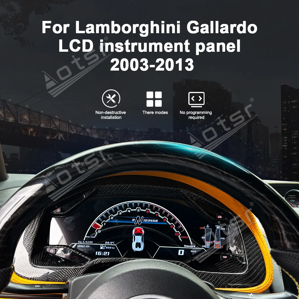 12.3 Inch LCD Digital Dashboard Cluster For Lamborghini Gallardo 2003-2013 Virtual Cockpit Speedometer Instrument Panel Upgrade