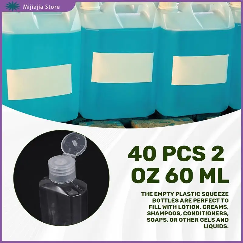 40 PCS 2 Oz 60 Ml Clear Refillable Flip Top PET Plastic Travel Bottle Container SALES