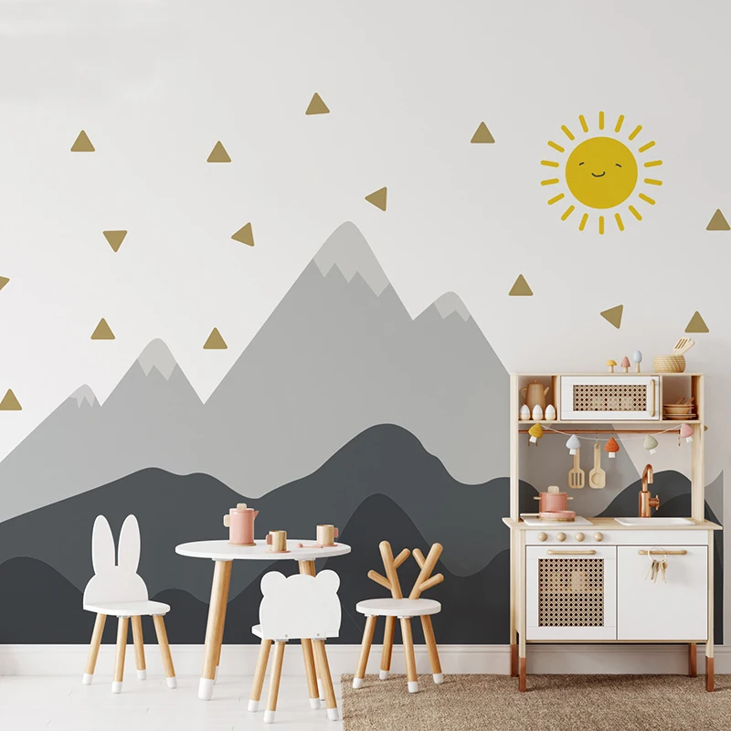 Large Sunrise Landscape Wall Mural Self-Adhesive Seamless Fabric Wallpaper Waterproof Mountain Wall Stickers for Kids Room Decor