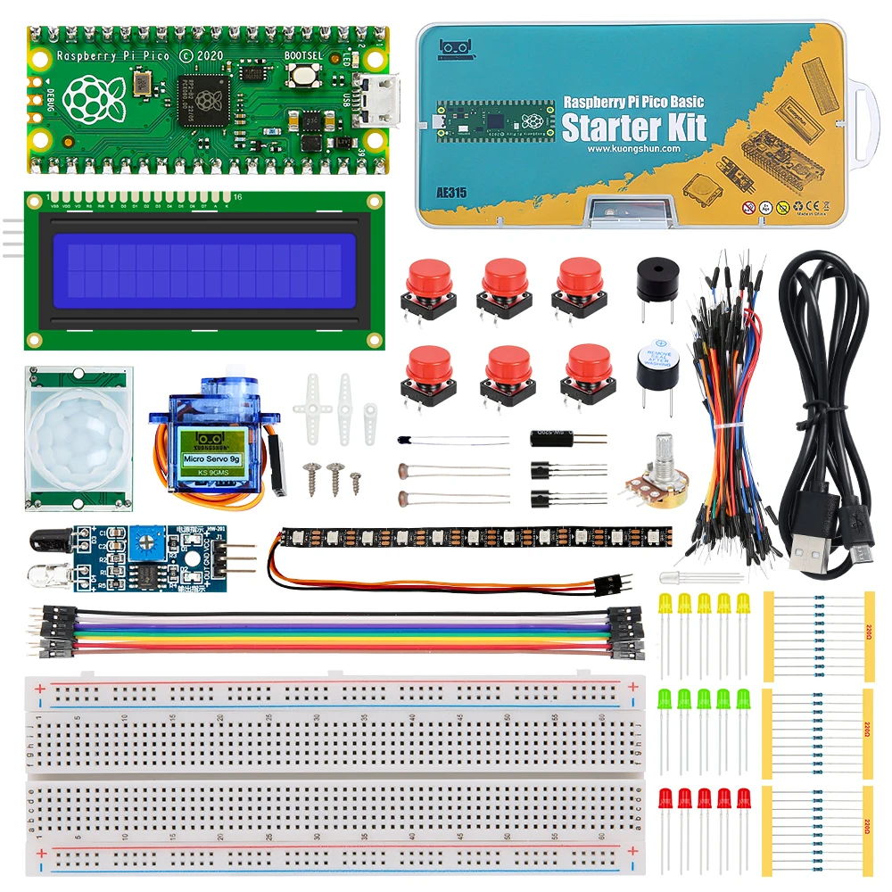 KUONGSHUN Raspberry Pi Pico Starter Kit with Breadboard I2C 1602 LCD Display Module for Raspberry Pi Pico