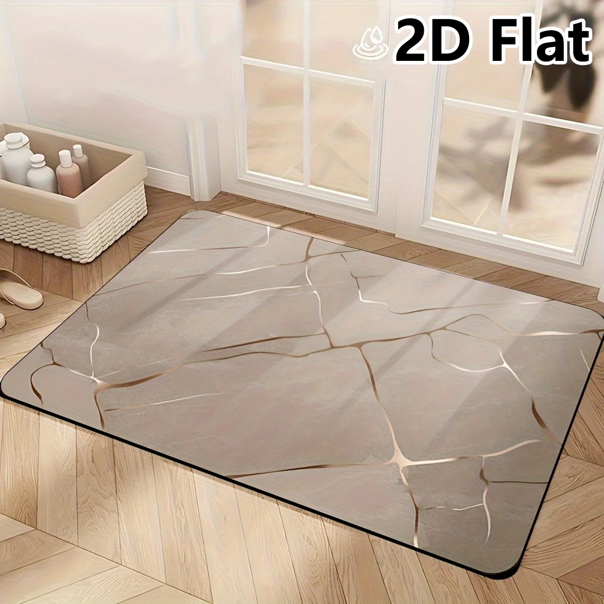 Tappetino da bagno quadrato in fango di diatomee, tappetino assorbente per il pavimento del bagno con fondo in gomma antiscivolo, design ad alta capacità di assorbimento per WC, ingressi e porte.