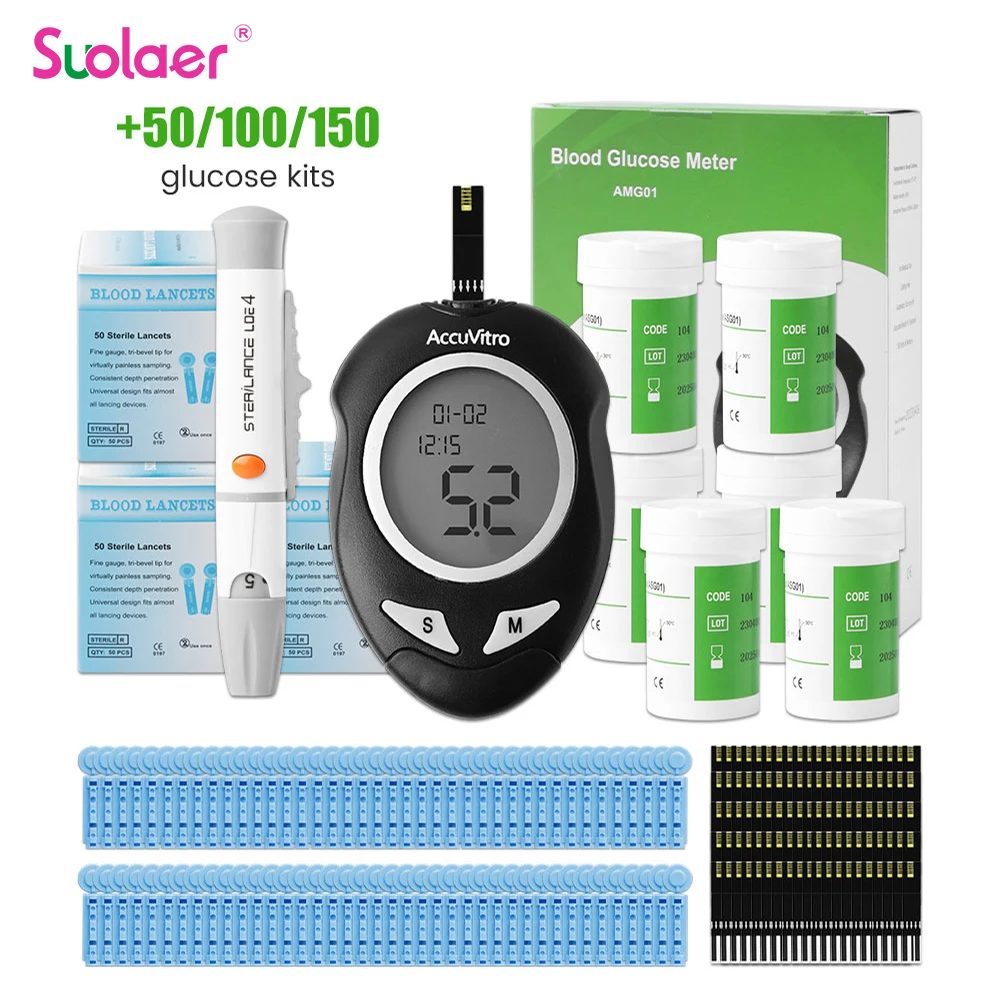 Medical Blood Glucose Meter with 150/100/50pcs Test Strips Lancets Glucometer Blood Sugar Monitor for Diabetes Tester Glucometer