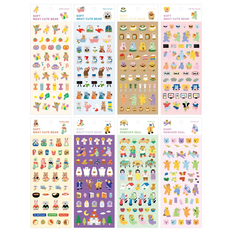 Soft and cute bear series Cute Animals Cartoon Dream Life Stickers waterproof for DIY Projects Diary Scrapbook Decoration