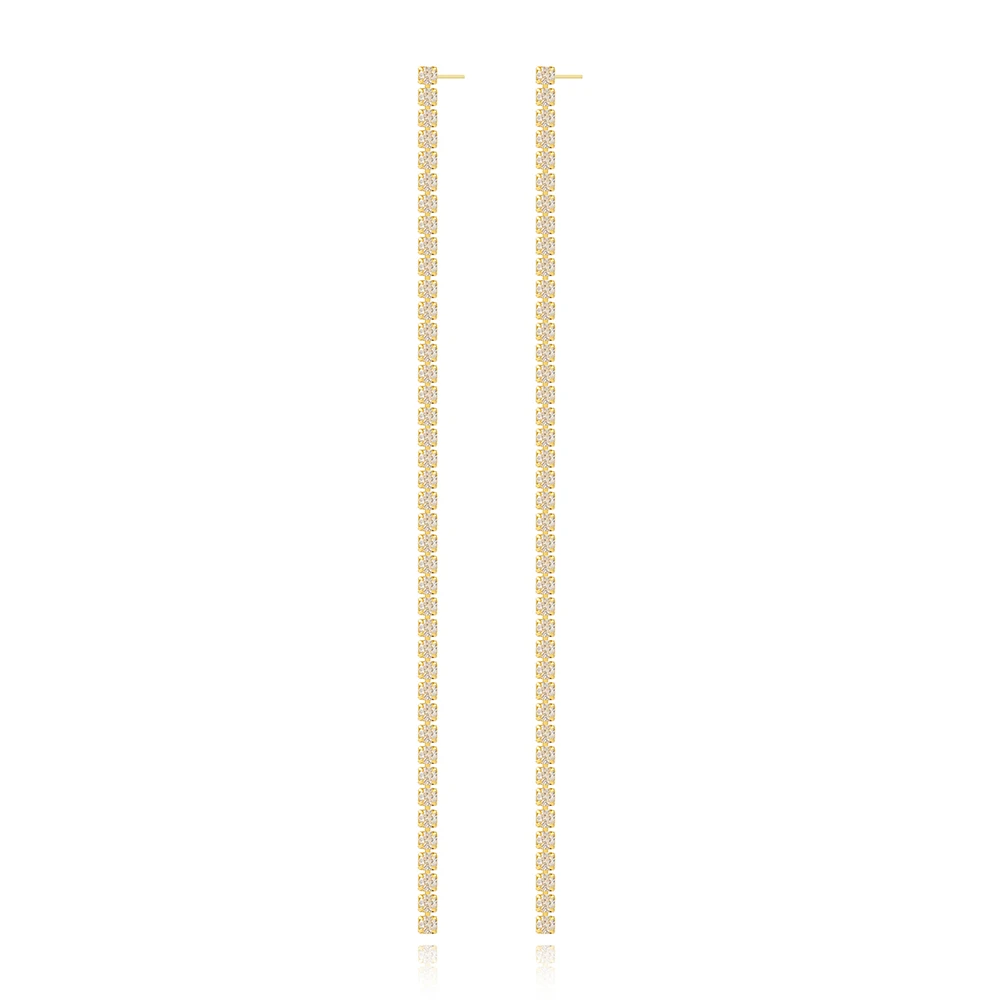 Gold Plated 2023 Trendy Luxury Women Jewelry Long CZ Tennis Chain 1 Row Zircon Tennis Drop Geometric Dangling Tassel Earring