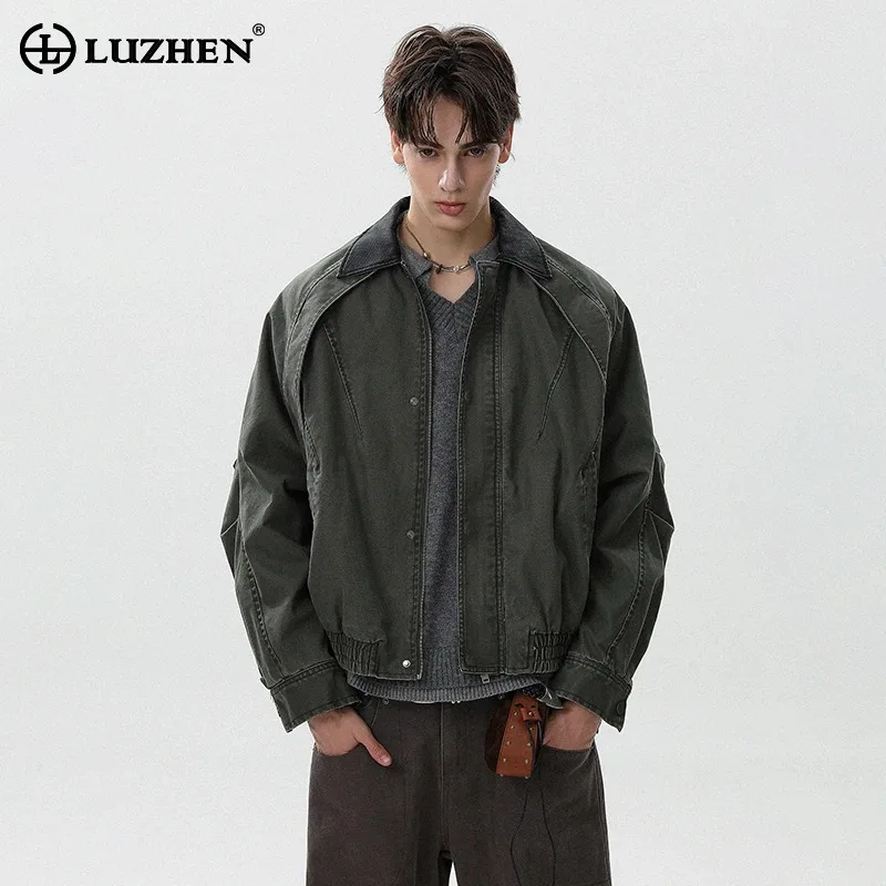 

LUZHEN цветной контрастный воротник, оригинальный лоскутный дизайн на плечах, осенняя новая повседневная куртка, модное красивое мужское пальто 2025 года, JY4258