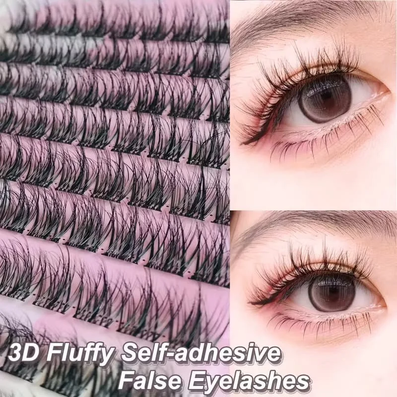 Müheloses Glam, einfach anzubringendes 120-Cluster-selbstklebendes falsches Wimpern-Set – C-Curling, 12 mm Fischschwanz-Design, natürlicher Kreuzstil – Detail 10