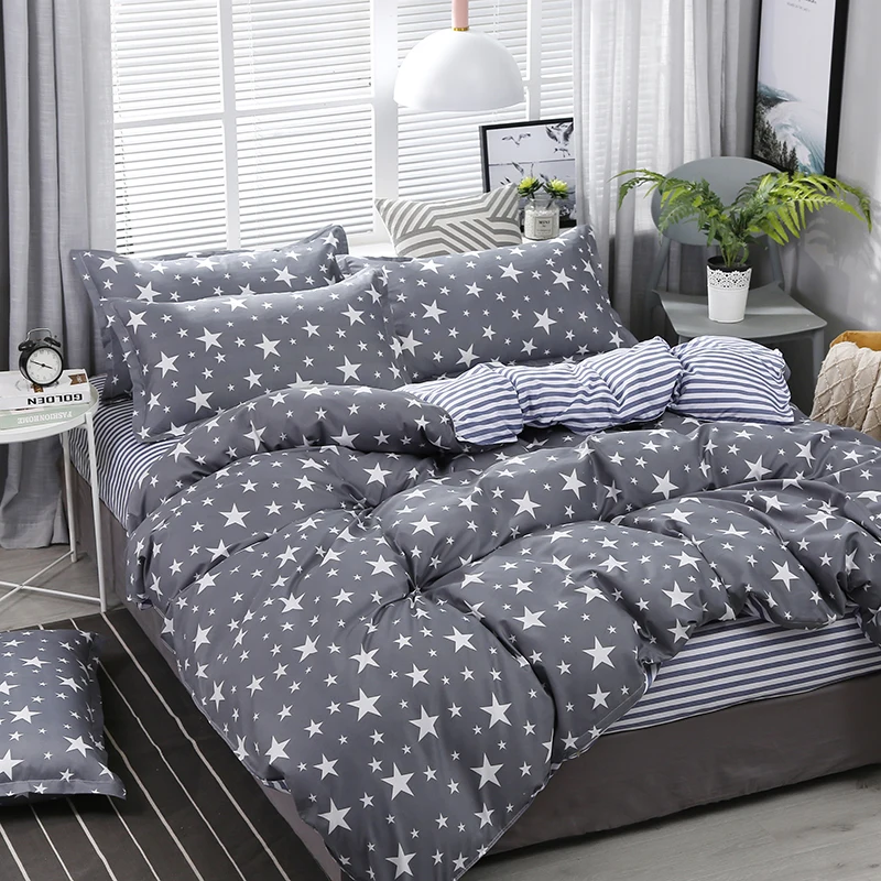 1PC Quilt Cover: Grey (Blue-White Stripe Decor), White Star, Minimalist Starry Vibe, Skin-Friendly, Fits Single/Double