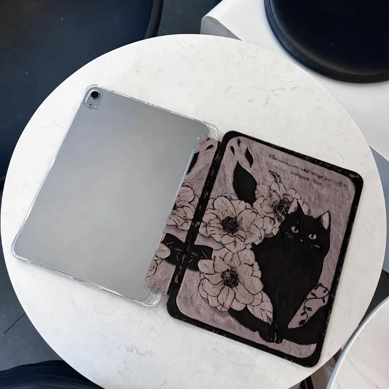 

Чехол для планшета IPad 10-го поколения Ipad 2017 10,5 дюймов Ipad 2017 2018 9,7 дюйма Pro 11-дюймовый смарт-чехол Camellia Black Cat