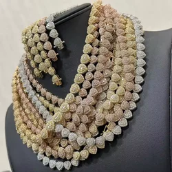 New Bling 5A CZ Heart Cuban Chain Choker Necklaces for Women Full Pave Cubic Zirconia Iced Out Fashion Hip Hop Jewelry Gifts