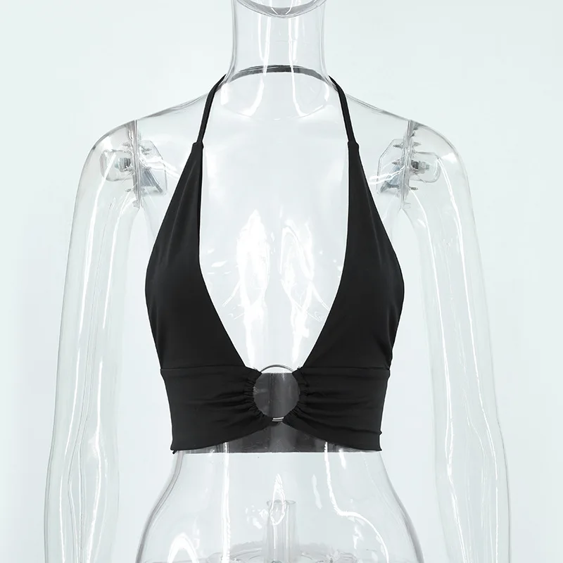 Summer Women Sexy Super-short Tank Tops Patchwork Camis Solid Hollow Out Tops Ladies Sleeveless Strapless V-neck Slim Top Vests
