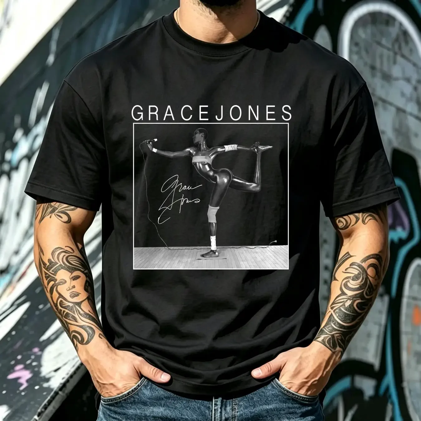 washed T Shirt VTG State of Grace Jones White S 5XL Y1876 long or short sleeves vintage Washed Unisex Stretched Versatile
