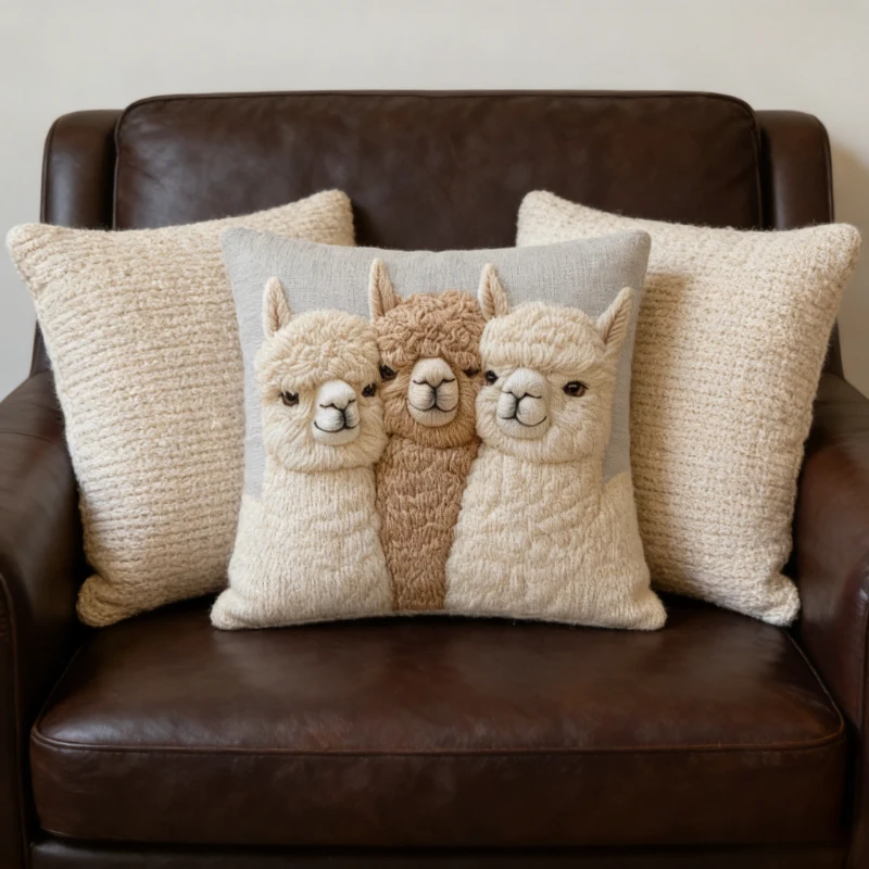 Cute Alpaca Plush Pillow Cover Soft Short Fur Pillow Case Animal Print Throw Pillow Cover for Car Home Bedroom Cushion Covers