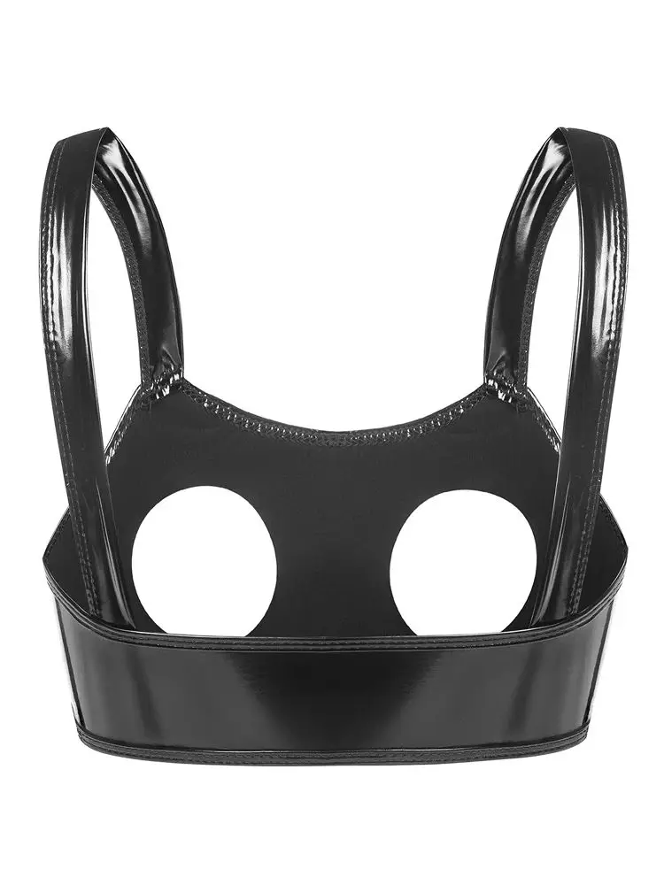 S-3XL نظرة الرطب البلاستيكية المحاصيل القمم لامعة بولي Leather الجلود الجوف خارج التمثال بوستير تانك القمم الجوارب مثير اقتصاص كلوبوير Croptop كاميس سترة
